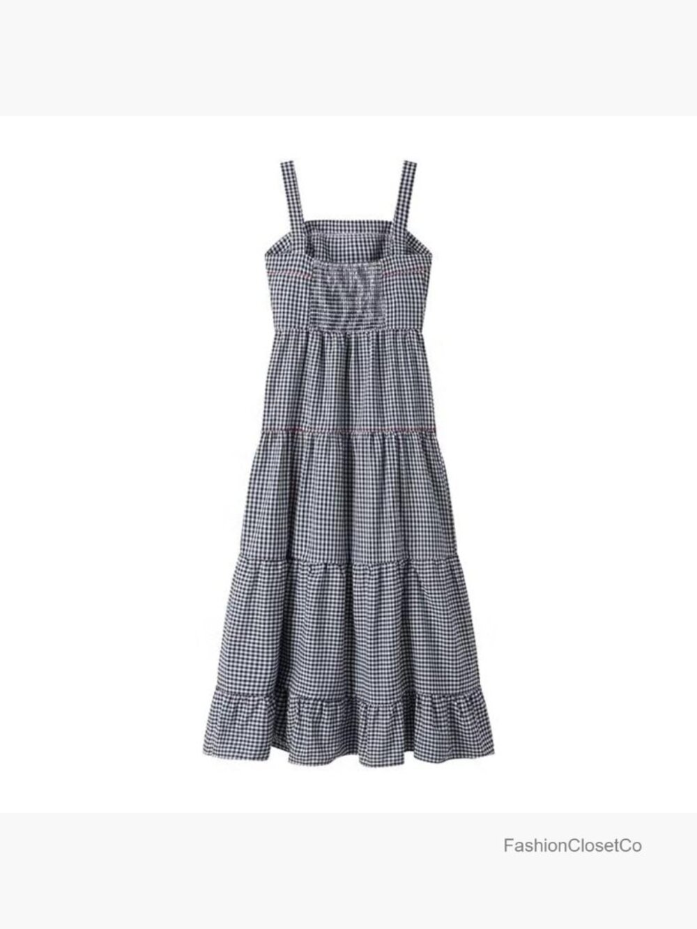 Gingham Lobster Print Maxi Dress Ruffle Linen Sun Dress - Picture 5 of 6